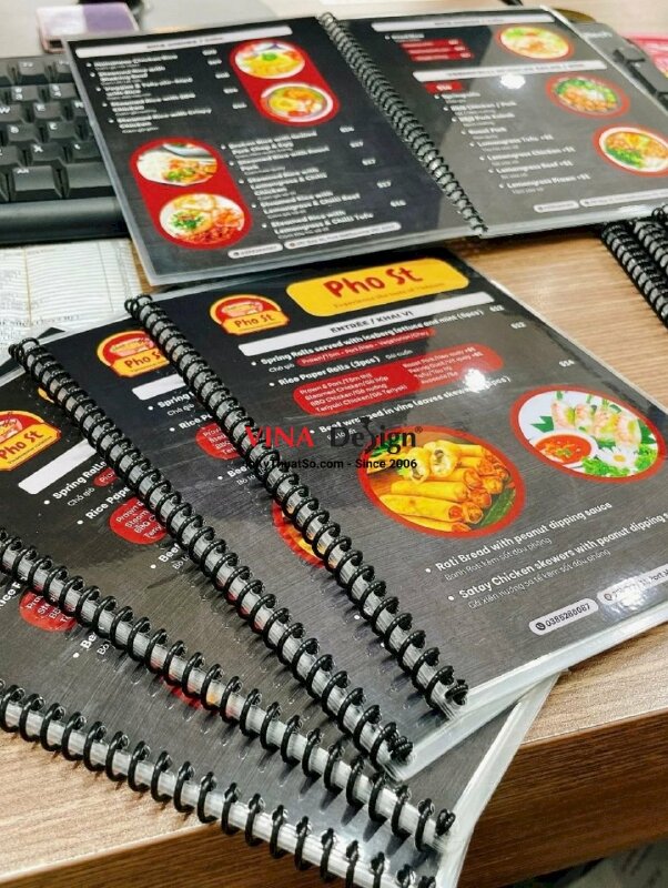 In menu quán phở, menu ép plastic gáy lò xo quán ăn Việt, hàng gửi đi Melbourne Úc từ TPHCM - INKTS1300