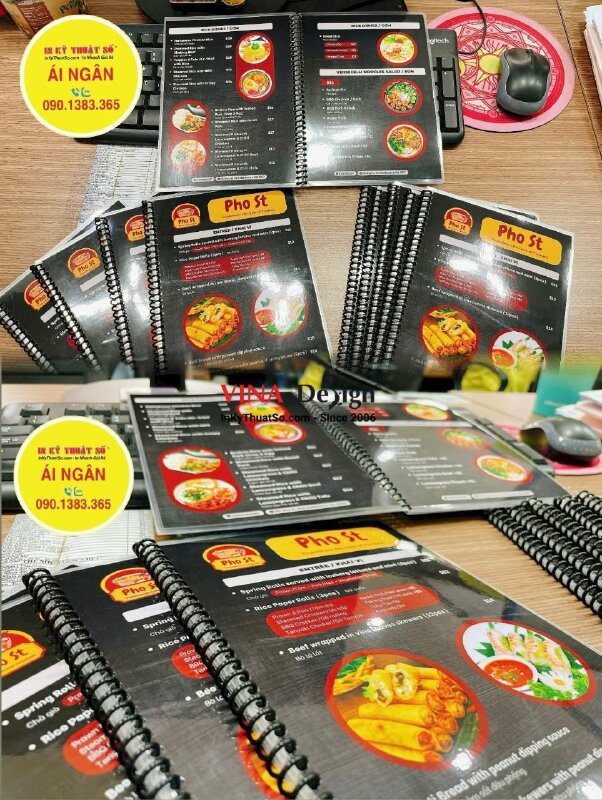 In menu quán phở, menu ép plastic gáy lò xo quán ăn Việt, hàng gửi đi Melbourne Úc từ TPHCM - INKTS1300