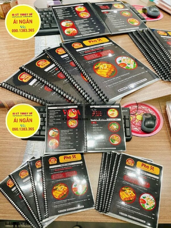 In menu quán phở, menu ép plastic gáy lò xo quán ăn Việt, hàng gửi đi Melbourne Úc từ TPHCM - INKTS1300