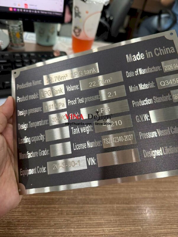 In nametag bảng inox xước in UV phẳng, gắn bồn LPG chở khí hóa lỏng - INKTS3921