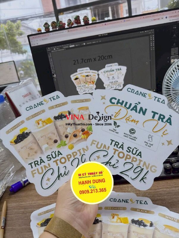 In Wobbler kẹp kệ chương trình khuyến mãi Trà sữa để tại quầy order - INKTS3938