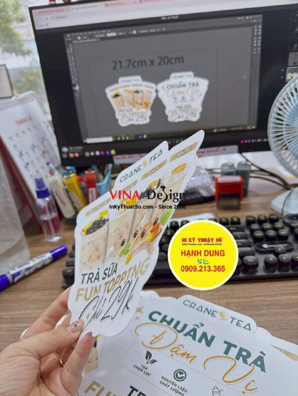 In Wobbler kẹp kệ chương trình khuyến mãi Trà sữa để tại quầy order - INKTS3938