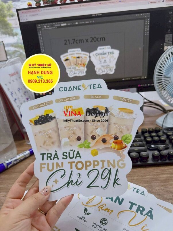 In Wobbler kẹp kệ chương trình khuyến mãi Trà sữa để tại quầy order - INKTS3938