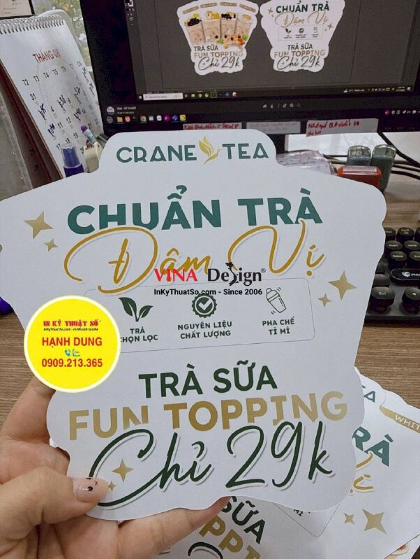 In Wobbler kẹp kệ chương trình khuyến mãi Trà sữa để tại quầy order - INKTS3938