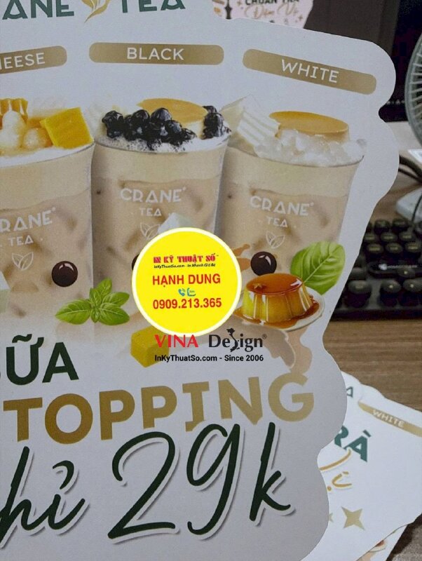 In Wobbler kẹp kệ chương trình khuyến mãi Trà sữa để tại quầy order - INKTS3938