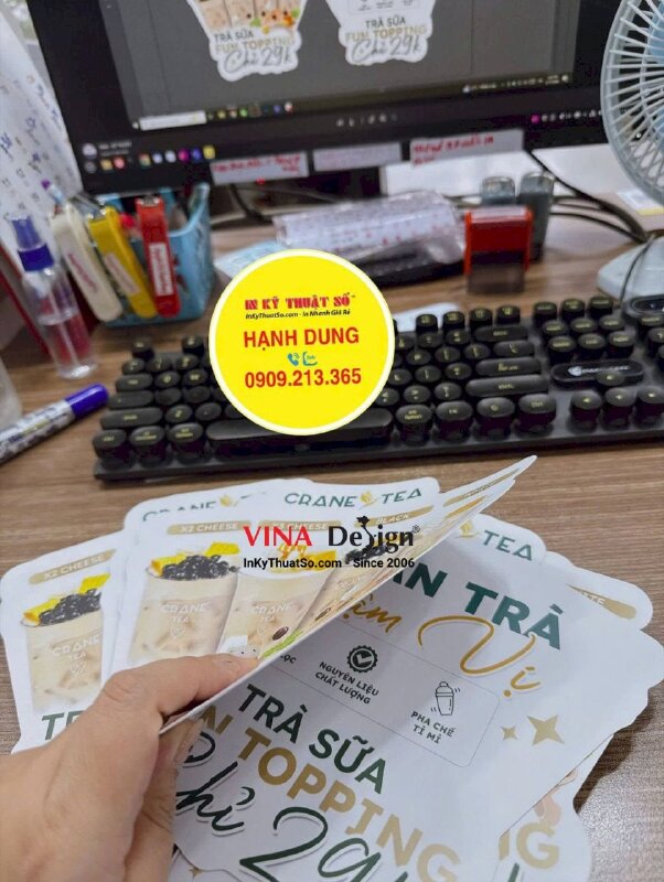In Wobbler kẹp kệ chương trình khuyến mãi Trà sữa để tại quầy order - INKTS3938