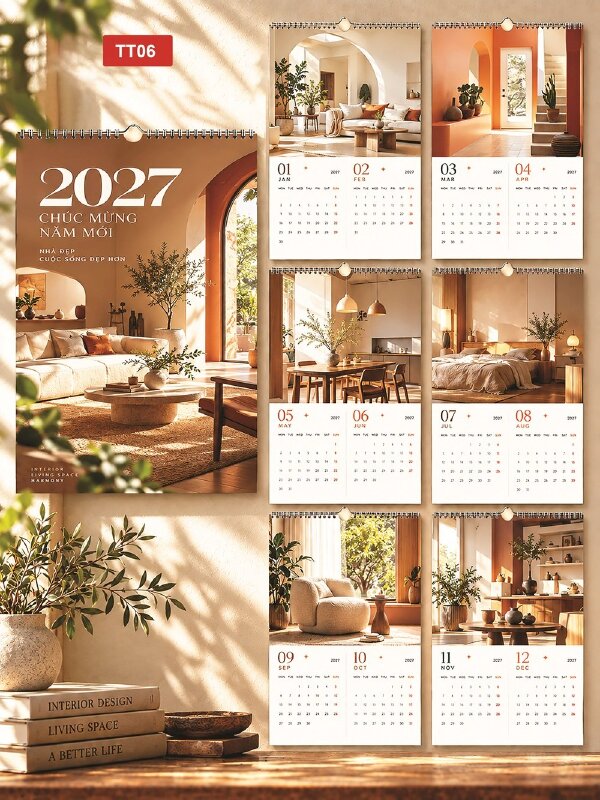 Làm lịch 7 tờ treo tường thiết kế chủ đề Nhà Đẹp, Nội Thất Đẹp - Mã TT06 - INKTS2187