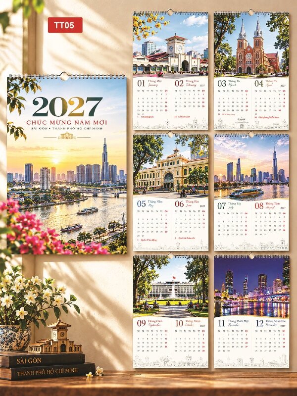 Sản xuất lịch 7 tờ treo tường cho doanh nghiệp chủ đề Sài Gòn Thành phố Hồ Chí Minh - Mã TT05 - INKTS2186