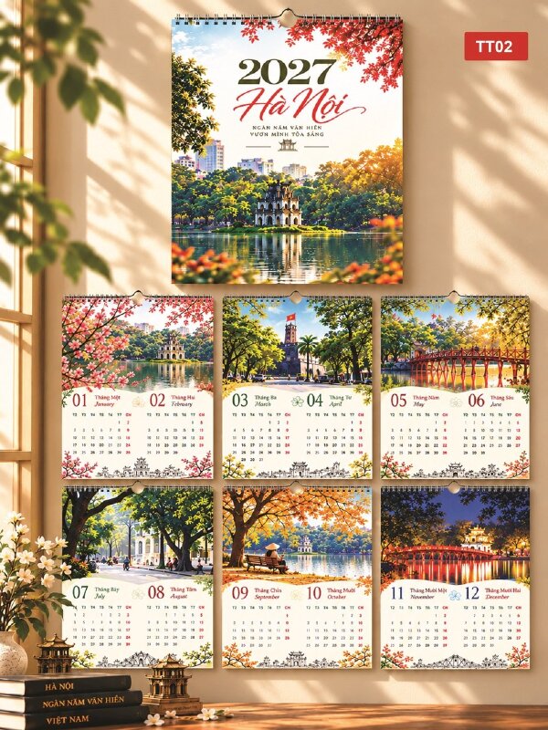 Thiết kế lịch Tết 7 tờ gáy lò xo chủ đề Hà Nội - Mã TT02 - INKTS2183